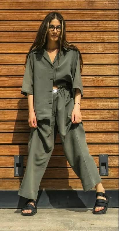 georgian brand shpankme_papa boiled silk loose shirt, khaki — Тбилиси — 75 ₾