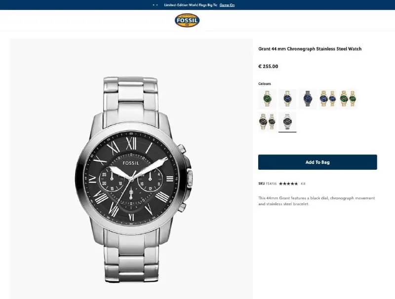Fossil Grant 44 mm Chronograph Stainless Steel Watch — Ереван — 59 000 ֏
