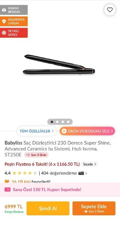 Выпрямитель для волос BaByliss Super Shine ST250E — Анталия — 3 500 ₺