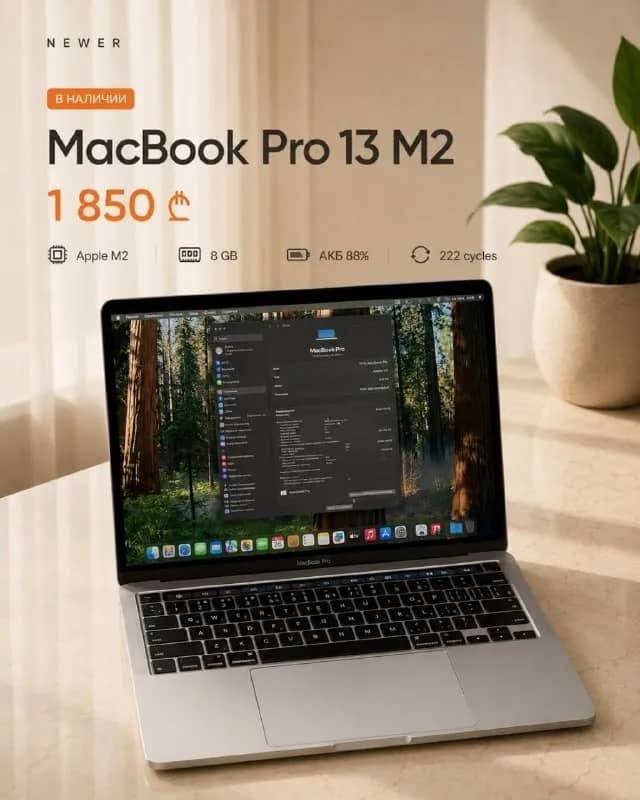 MacBook Pro 13″ M2 8/512GB — Silver — Батуми — 2 250 ₾