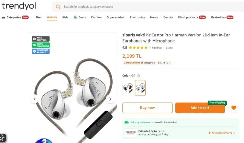 IEM наушники KZ Castor Pro. Версия Harman — серебряные и Бас версия — черные. — Анталия — 800 ₺