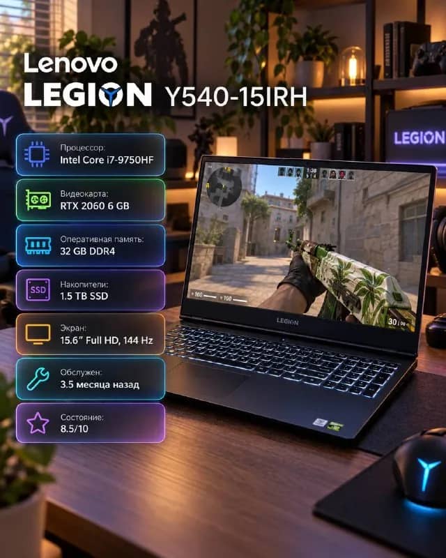 Lenovo Legion Y540 | i7-9750HF | RTX 2060 6GB | 32GB RAM | 1.5TB SSD | 144Hz — Батуми — 1 390 ₾