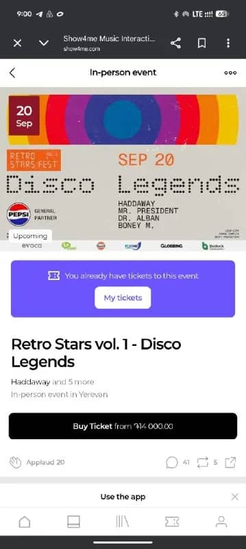 2 билета на Retro Stars vol. 1 — Disco Legends — Ереван