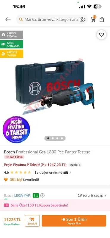 Сабельная пила Bosch Professional GSA 1300 PCE — Анталия — 6 500 ₺