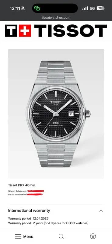Швейцарские механические часы Tissot PRX Powermatic 80 черный циферблат — Тбилиси — 650 $