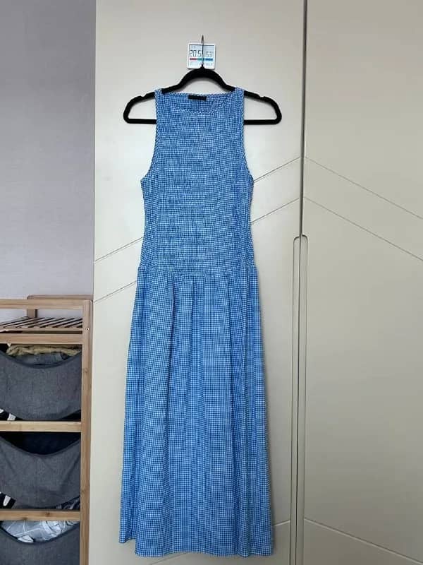 Платье-миди голубое в белую клетку виши от Zara — Тбилиси — 60 ₾