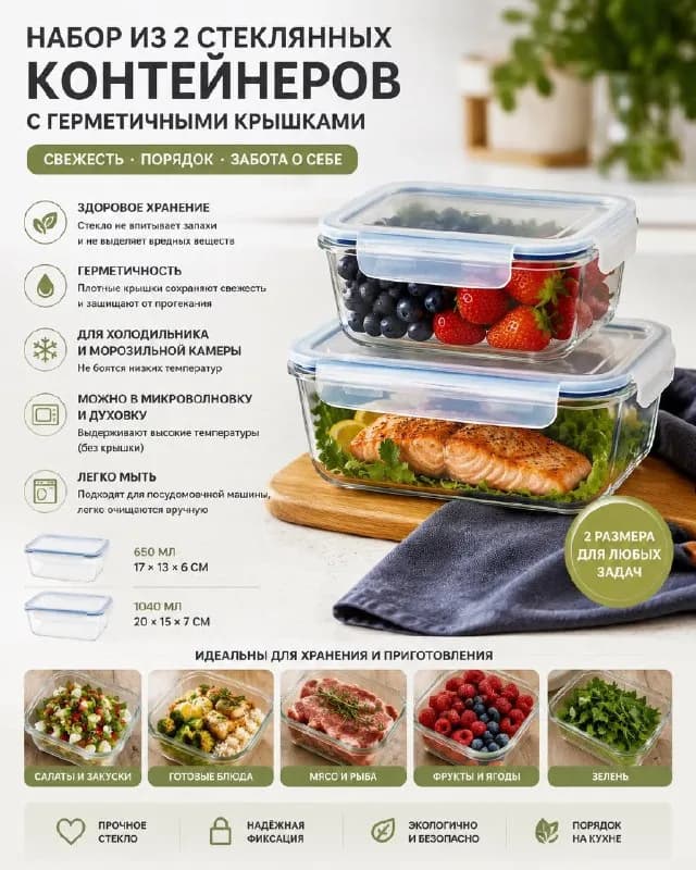 2 стеклянных контейнеров с герметичными крышками — Батуми — 15 ₾