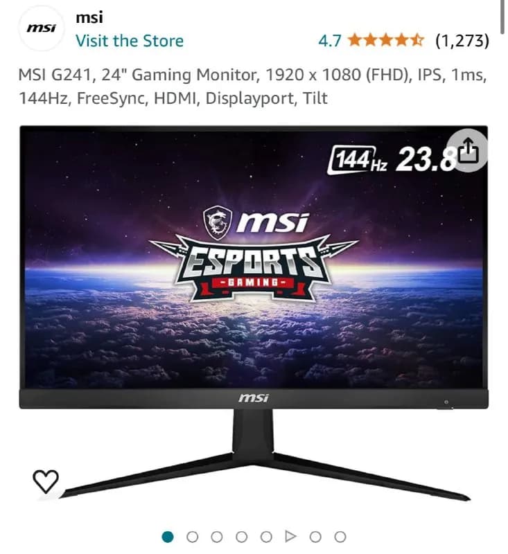 144 гц, fullhd MSI G241, 24 дюйма с кронштейном для крепления к столу, регулируемой высотой и поворо — Тбилиси — 300 ₾