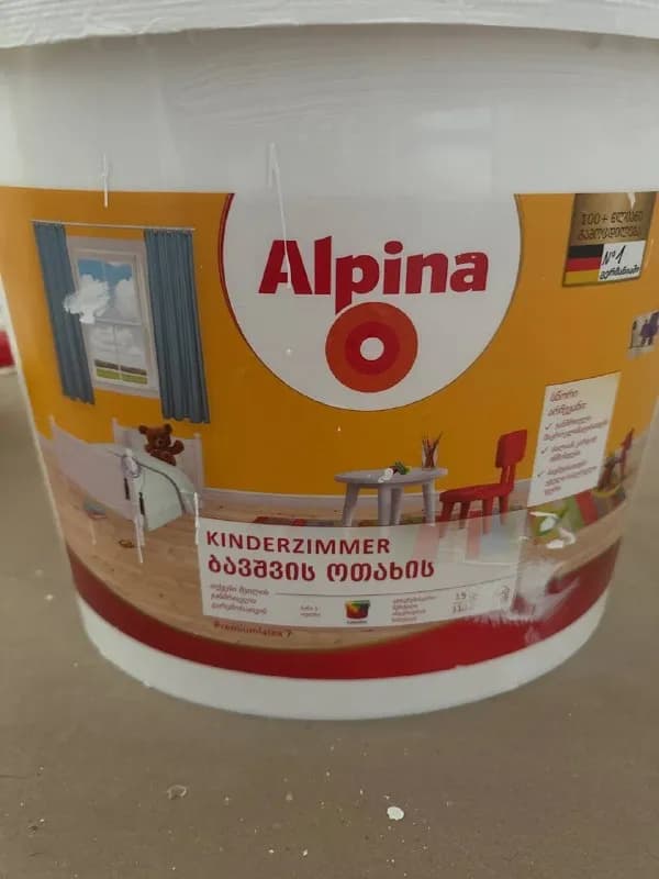 Alpina Kinderzimmer 15л белая. Осталась после ремонта, невскрытая. В Домино стоит 225 гел, отдам за — Тбилиси