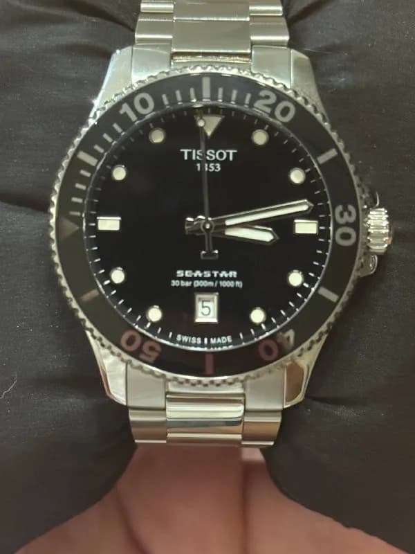 Tissot Seastar, чёрный циферблат, корпус 36 мм, состояние как новое. — Батуми — 399 $