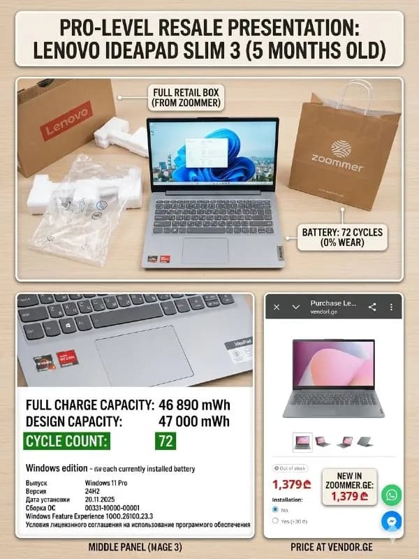 Lenovo Slim 3 (82XQ) — 8rsm/512GB SSD. — Батуми — 300 ₾