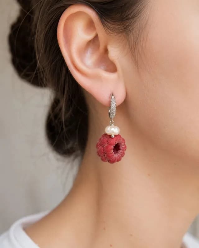Серьги-малинки ручной работы с натуральным жемчугом — Батуми — 50 ₾