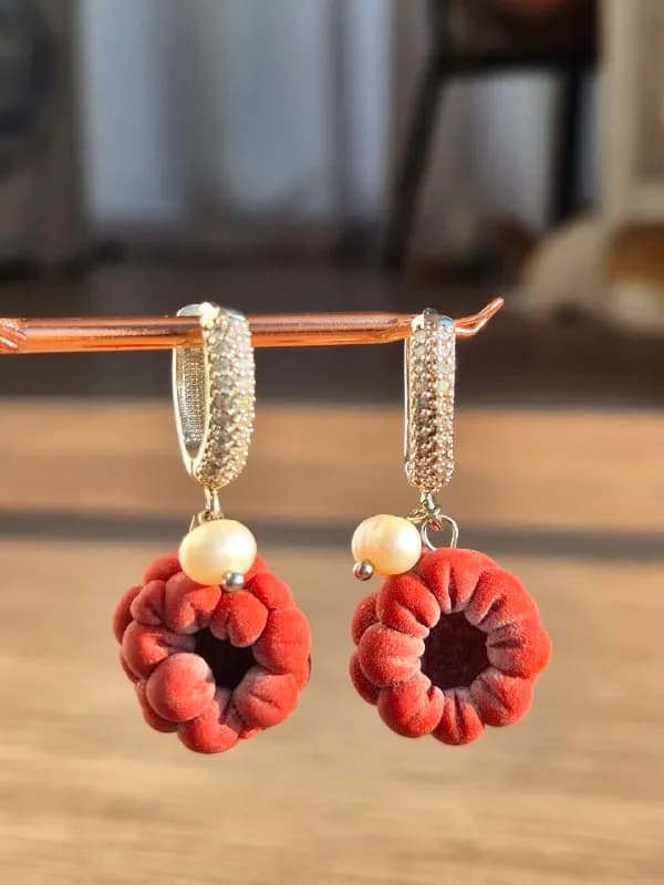 Серьги-малинки ручной работы с жемчугом — Батуми — 70 ₾