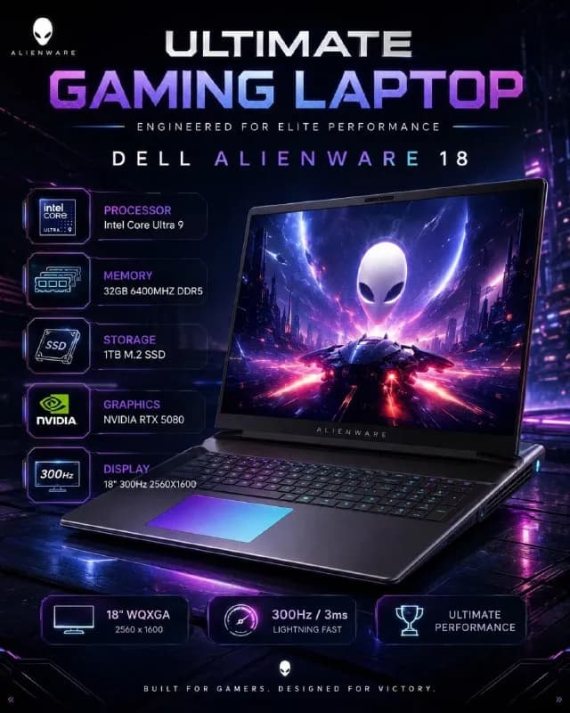 DELL Alienware 18 / Intel Core Ultra 9 275HX| RTX 5080 | 32GB DDR5 — Батуми — 58 500 ₾