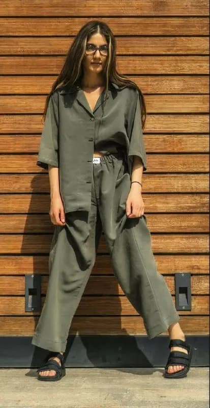 georgian brand shpankme_papa boiled silk loose shirt, khaki — Тбилиси — 75 ₾
