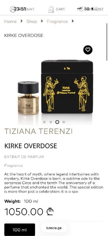 Tiziana Terenzi Kirke Overdose — 100 мл — Батуми — 1 050 ₾