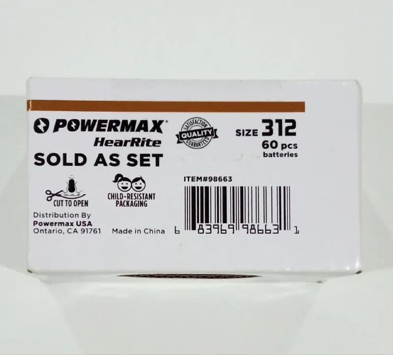 Батарейки для слуховых аппаратов Powermax тип 312 — Батуми — 50 ₾