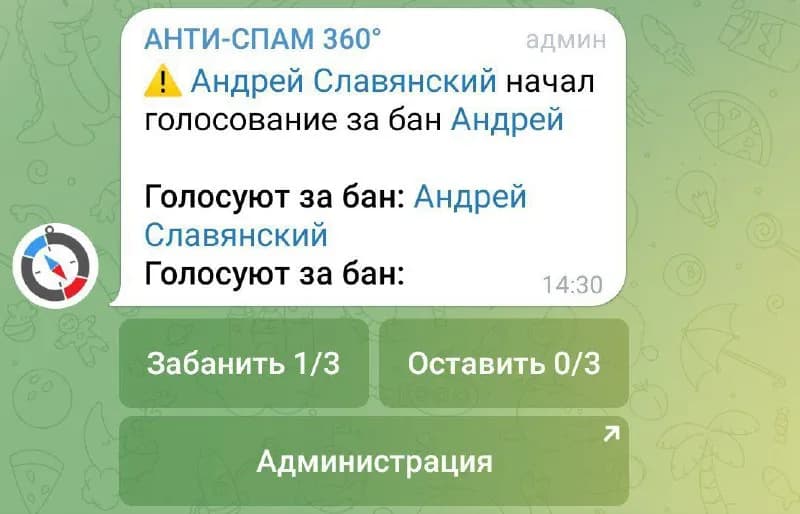3 голоса, после чего нарушитель в данном чате (где было голосование) попадёт в бан + бот удалит его — Тбилиси