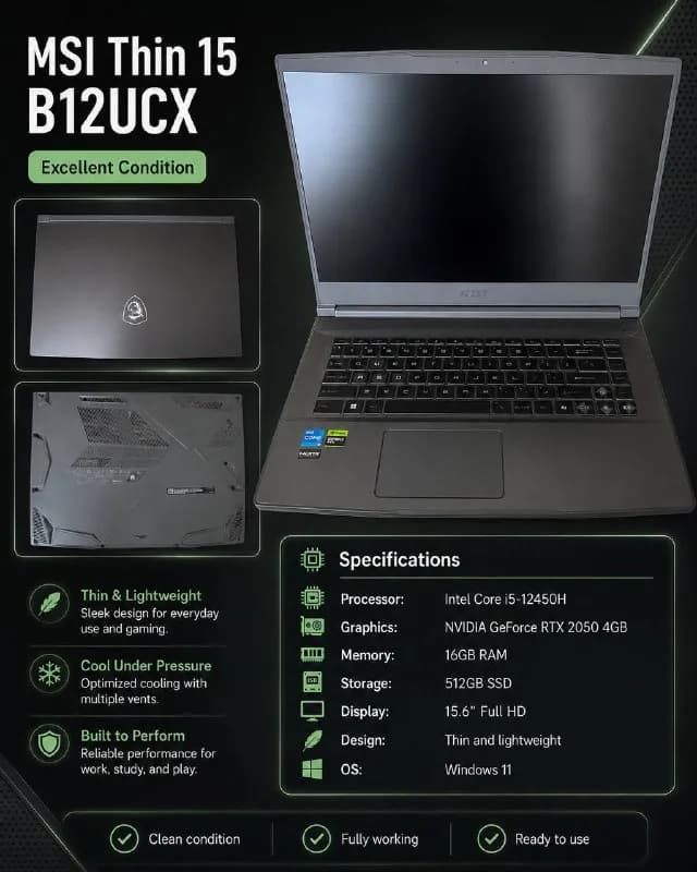 MSI Thin 15 B12UCX — отличное состояние — Батуми — 1 500 ₾