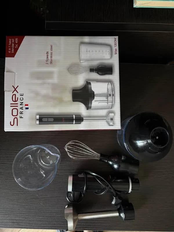 SOLLEX France SL405 4-in-1, 1000 Вт — ручной блендер с венчиком, чашей-измельчителем и стаканом — Тбилиси — 40 ₾