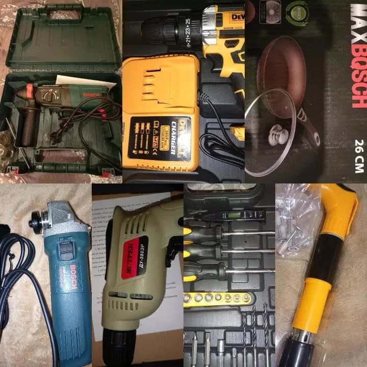 30 лари, ракетки по 30 лари, шуруповерт 100 лари, дрель70 лари, перфоратор 120 лари, УШМ 80 лари, писто — Тбилиси — 30 ₾