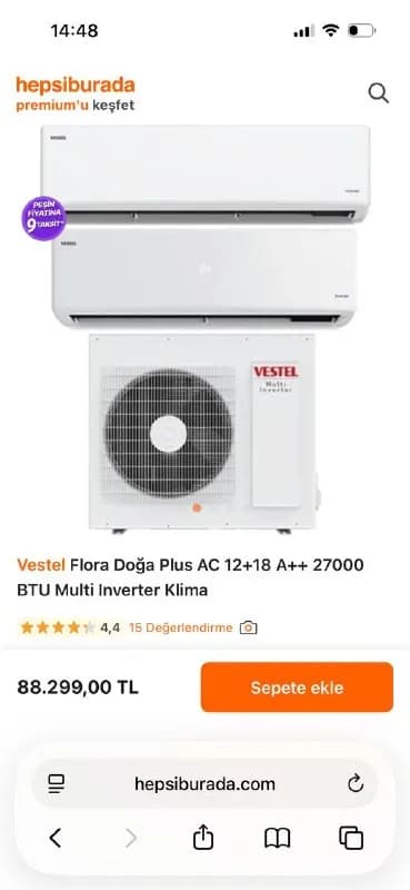 Vestel Flora Doğa Multi Inverter Plus 12+18 BTU — 2 внутренних блока — Анталия — 73 000 ₺
