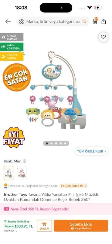 Продам навесную игрушку на детскую кроватку для новорожденных! Пользовались около 3-х месяцев в отли — Анталия — 500 ₺