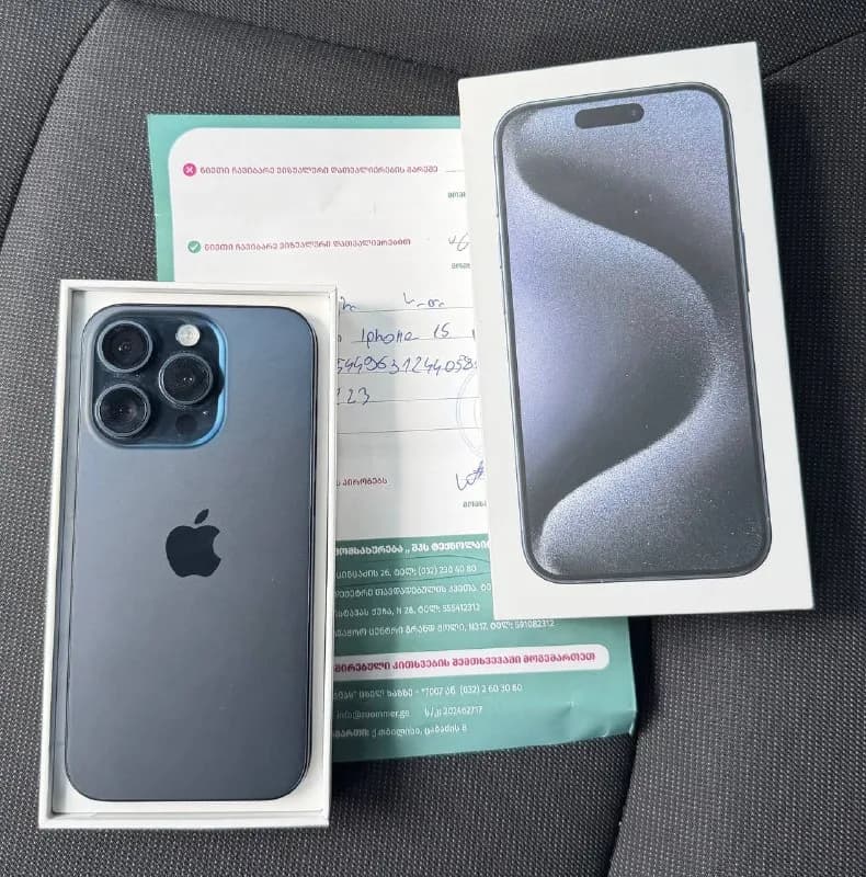 iPhone 15 Pro 128 ГБ, синий, SIM-карта + ESIM. В идеальном состоянии, без дефектов, нераспакованный, — Тбилиси — 1 700 ₾
