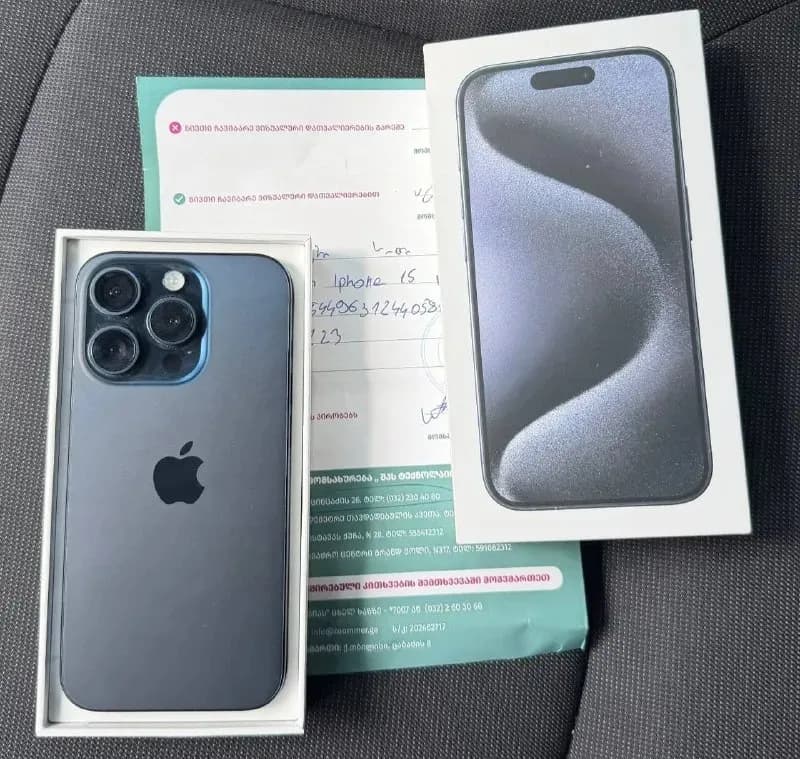 iPhone 15 Pro 128 ГБ, синий, SIM-карта + eSIM. Идеальное состояние, безупречный, нераспакованный, бе — Тбилиси — 1 650 ₾