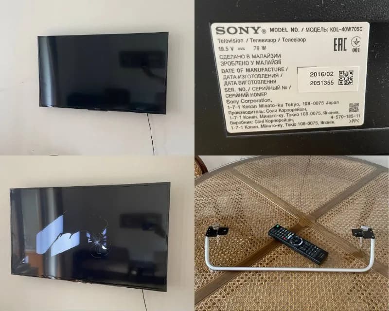 Sony KDL-40W705C. Повреждена матрица, в остальном полностью исправен (динамики, плата). В комплекте — Тбилиси — 300 ₾