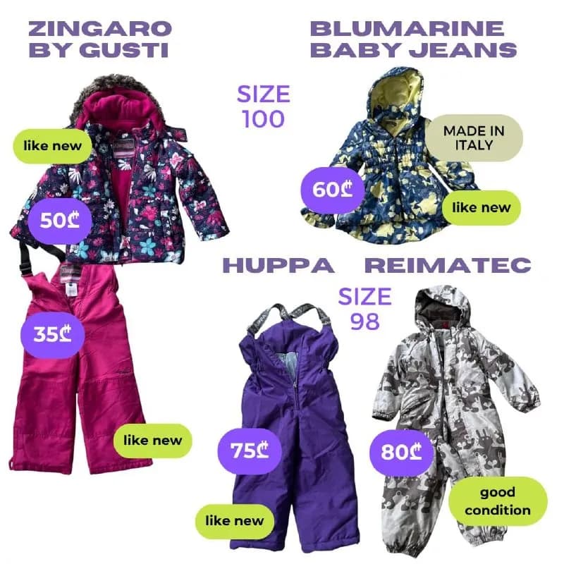 XS, S, M, L, XL, XXL) и детская (куртки, комбинезоны, полукомбинезоны Zingaro, Blumarine, Huppa, Rei — Батуми