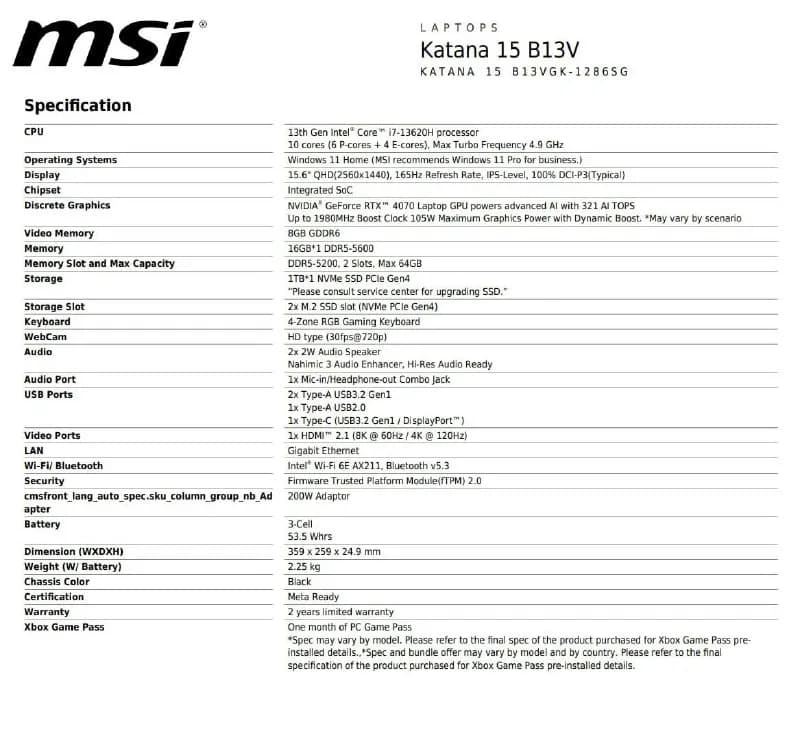Katana 15 B13V — Батуми — 3 000 ₾