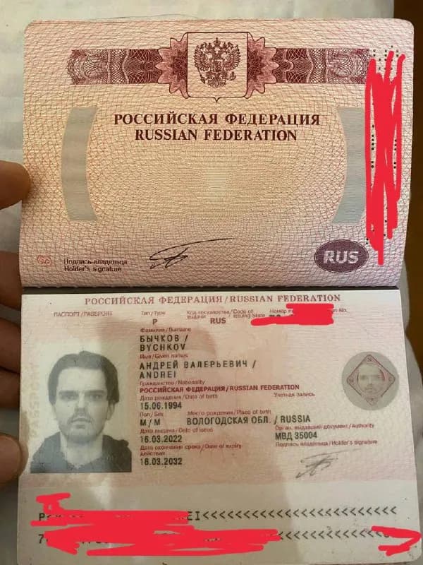 31 на 1, в ней находился паспорт (в березовой обложке) на имя Andrei Bychkov и кошелек с карточками — Тбилиси