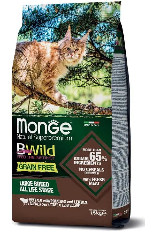 Monge BWild для котов крупных пород (беззерновой, с бизоном, картофелем и чечевицей). Упаковка 1,5 к — Тбилиси — 63 ₾