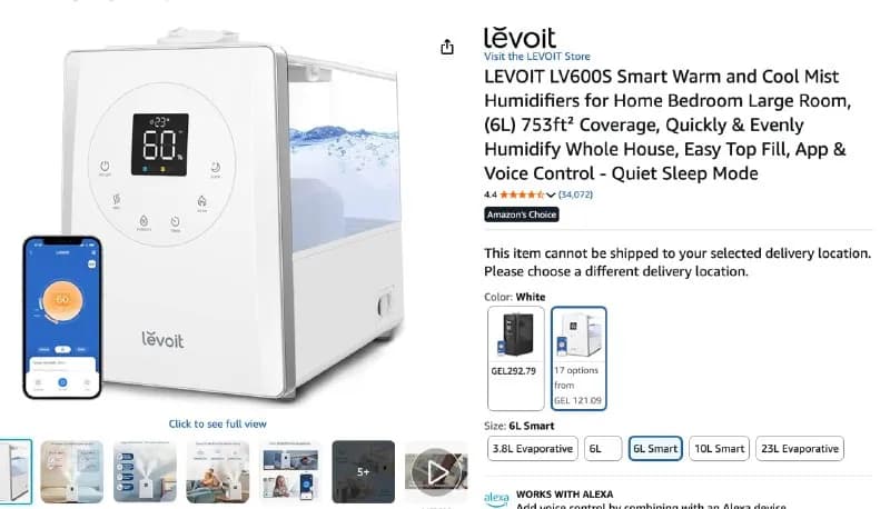 LEVOIT LV600S 6L — тёплый и холодный пар, управление через приложение и голосом, ночной режим. Подхо — Тбилиси — 150 ₾