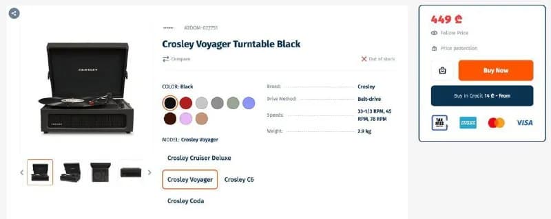 Crosley Voyager Turntable Black со встроенным фонокорректором — Тбилиси — 300 ₾
