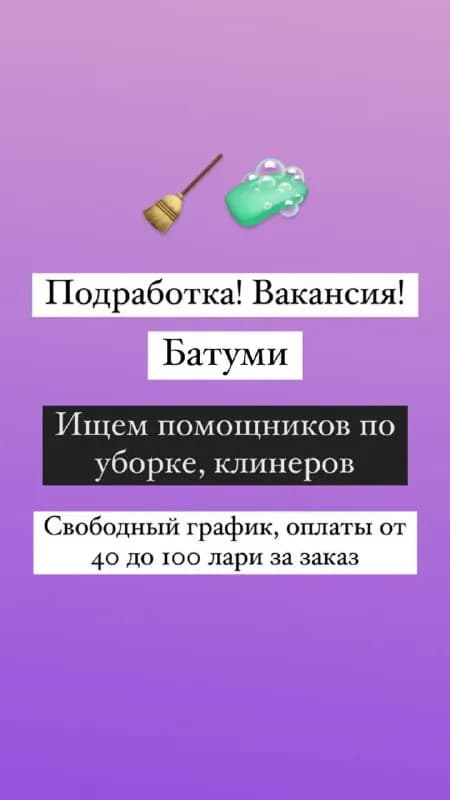1. Регулярный доход от 40 до 100 лари / уборка — Тбилиси — 100 ₾