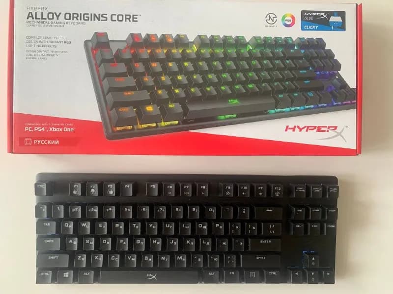 HyperX alloy origins core механическая клавиатура с подсветкой. Синие свитчи, металлический корпус, — Тбилиси — 480 ₾