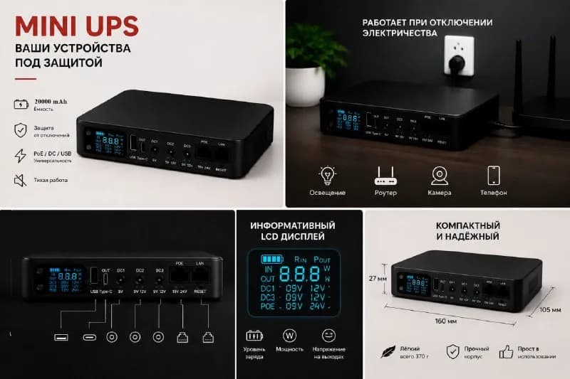 Mini Ups для wifi роутера с емкостью 20000 mAh. можно подключить веб камеру, телефон, светильник, и — Батуми — 150 ₾
