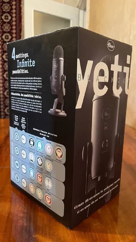 blue yeti, совершенно новый, покупался в сентябре, но ни разу не использовался. Подключается к компу — Тбилиси — 450 ₾