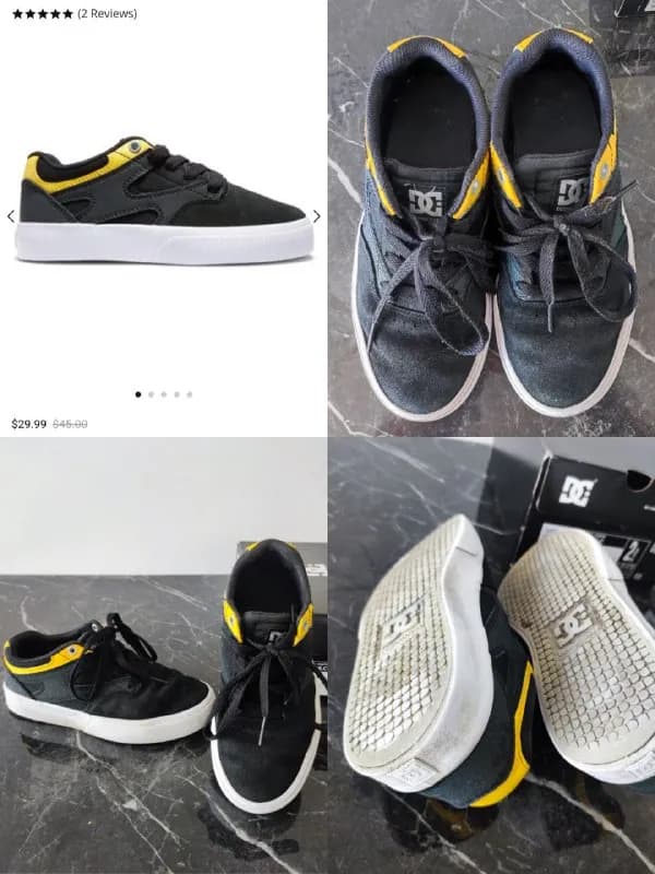 1. Детские кеды DC SHOES KIDS' KALIS VULC ADBS300355 yellow/black БУ — размер us 2/eu 33/21 см — 15 — Тбилиси — 15 ₾