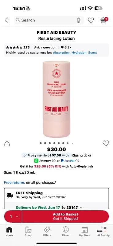 First Aid Beauty Daily Resurfacing Lotion (30 ml) ✨ — Батуми — 80 ₾