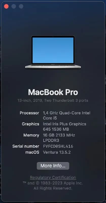 Apple MacBook Pro 13' 2019 Touch Bar 💻 — Тбилиси — 1 975 ₾