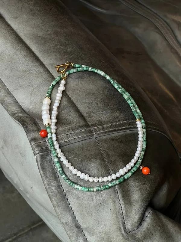1) колье из яшмы и жемчуга 285 gel — Тбилиси — 285 ₾