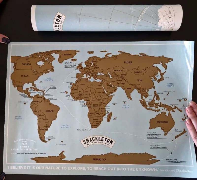 Shackleton со стирающимся слоем для отметки посещений стран, с тубусом. 42,5×30 см. 10 лари — Тбилиси — 10 ₾