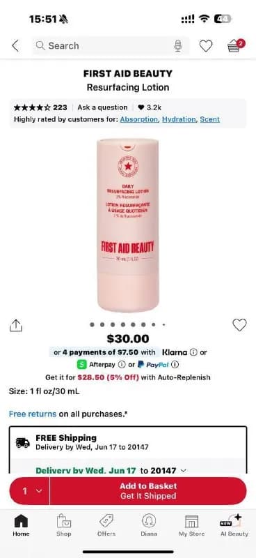 Лосьон для лица First Aid Beauty Daily Resurfacing Lotion 30 мл — Батуми — 50 ₾